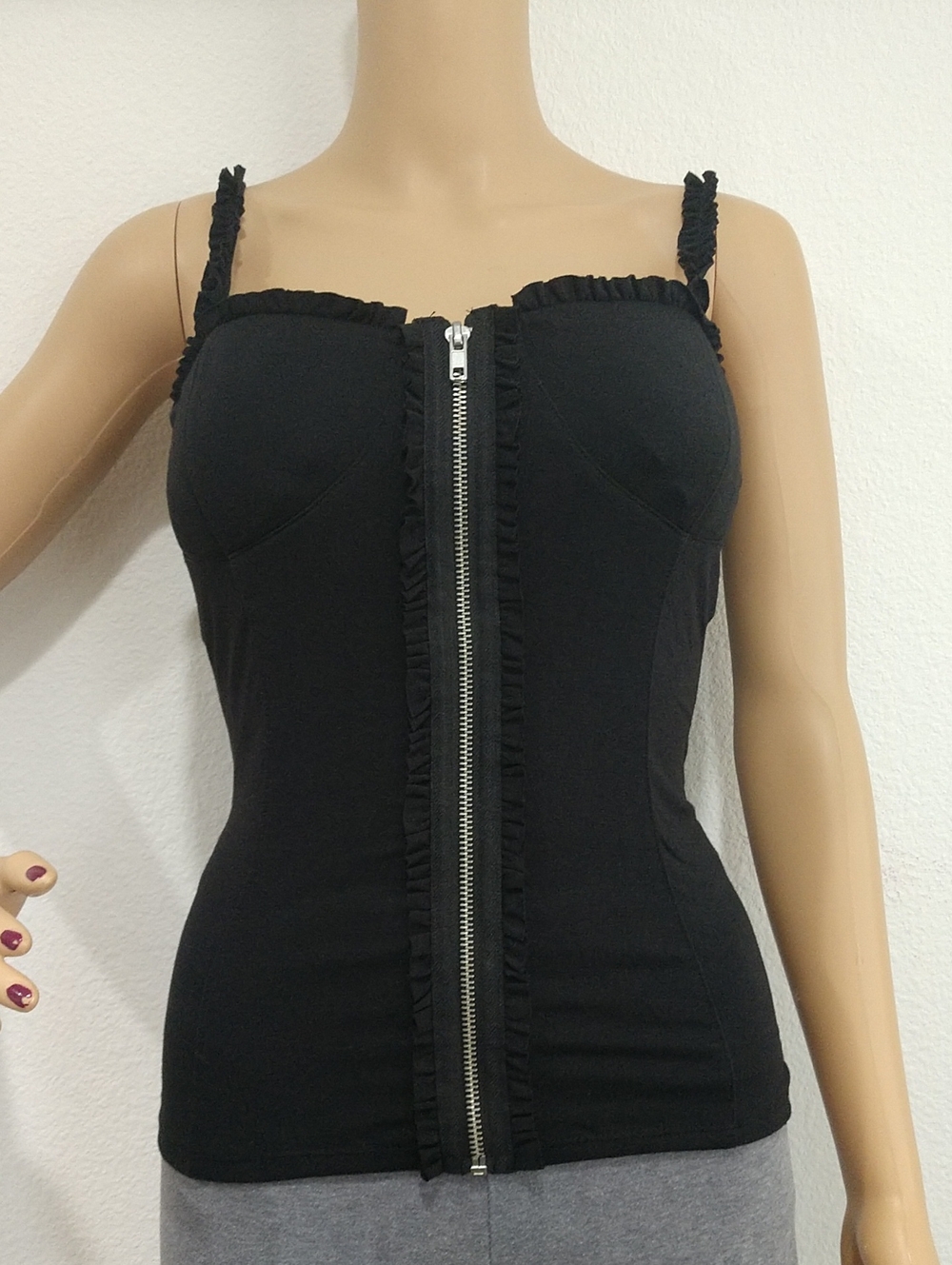 Te Amo Black Top with Zipper Front and Padded Bust